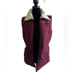 Ambiance burgundy puffer vest super soft plush lining pocketed zip front opening
